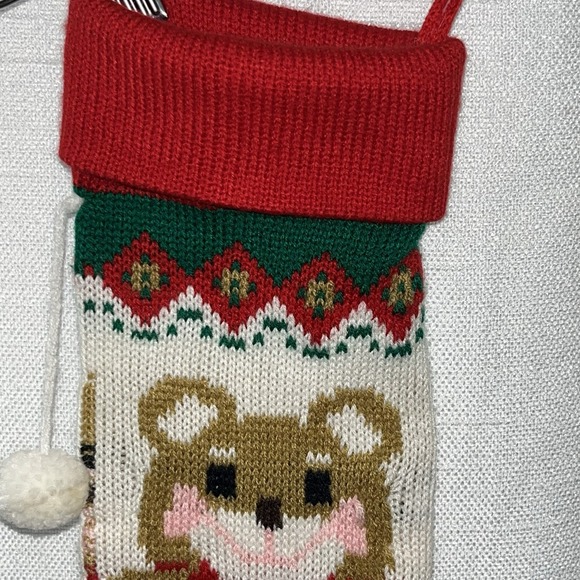 Vintage Santa's Best Teddy Bear Knit Long Stocking 23" Christmas Country Classic - Picture 5 of 7